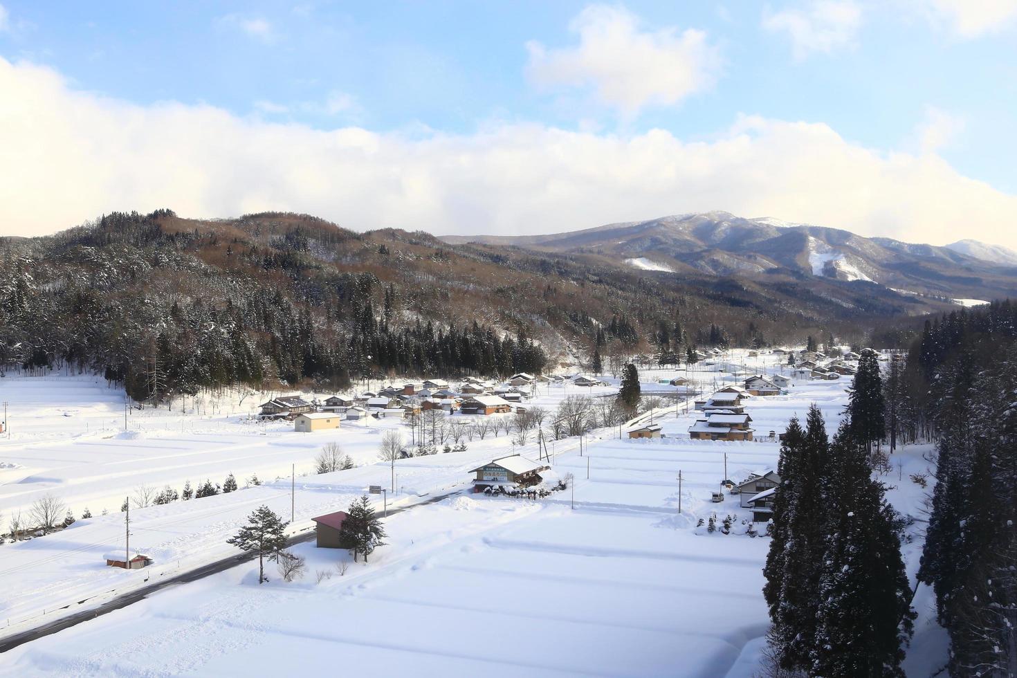 Snow covered houses photo