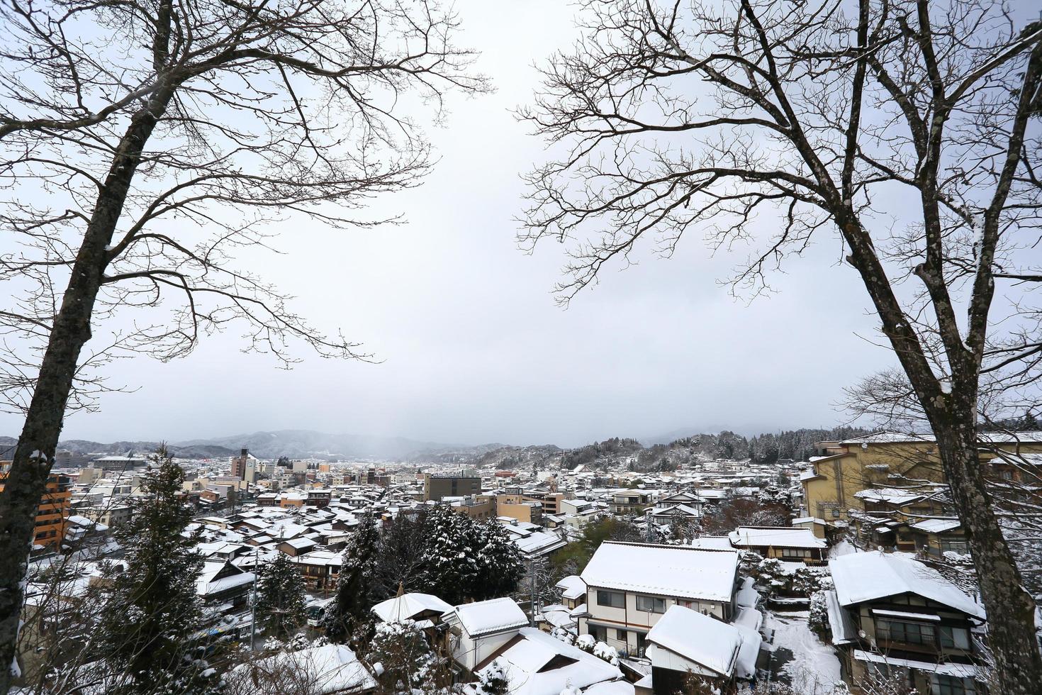 View of the city takayama in Japan in the snow photo