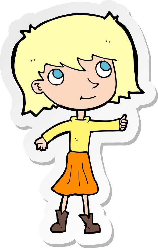 sticker of a cartoon happy girl vector