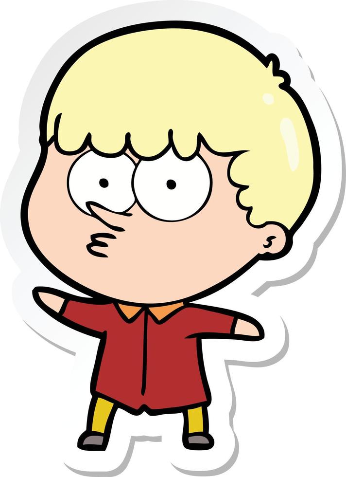 sticker of a cartoon curious boy vector