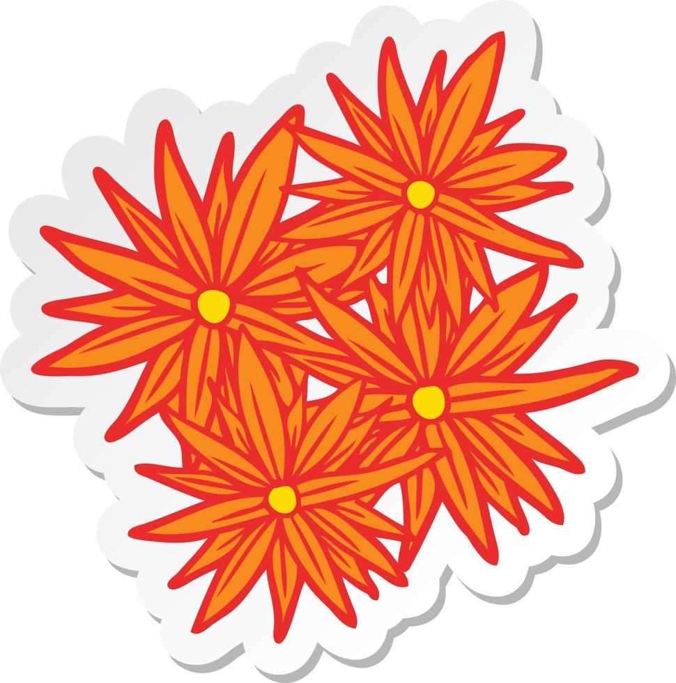 sticker of a cartoon bright flowers vector