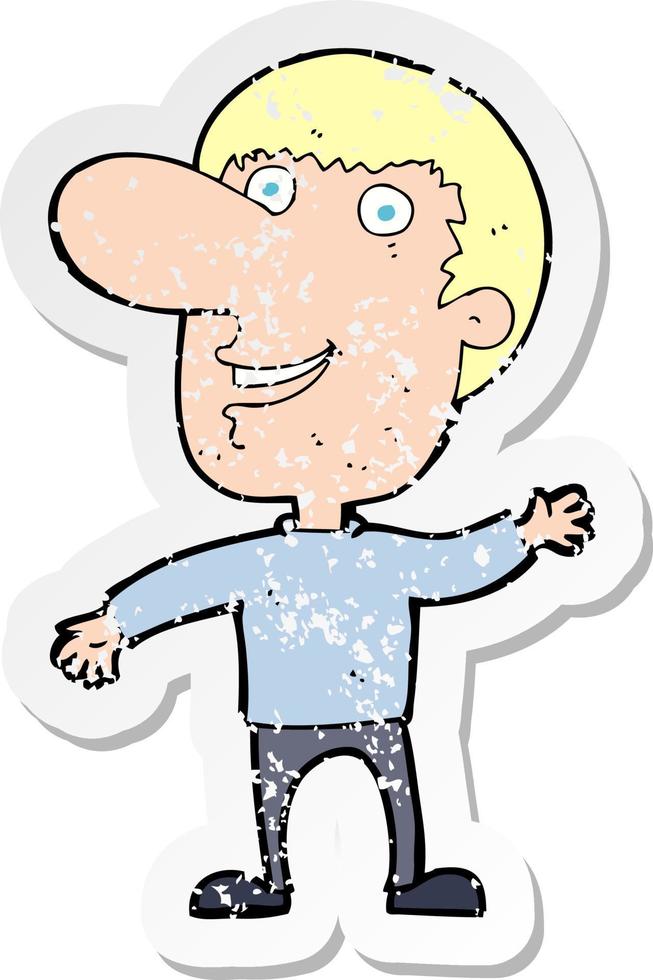 retro distressed sticker of a cartoon waving man vector