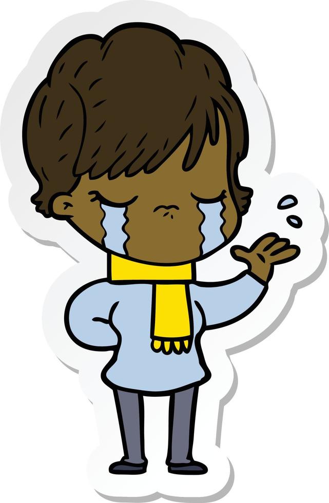 sticker of a cartoon woman crying vector