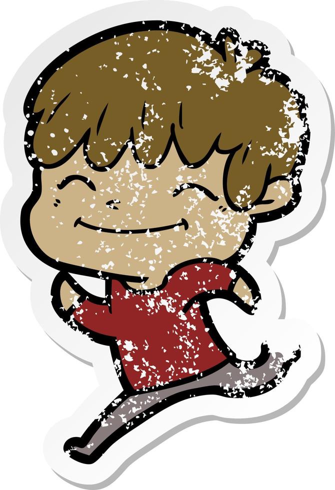 distressed sticker of a cartoon happy boy vector