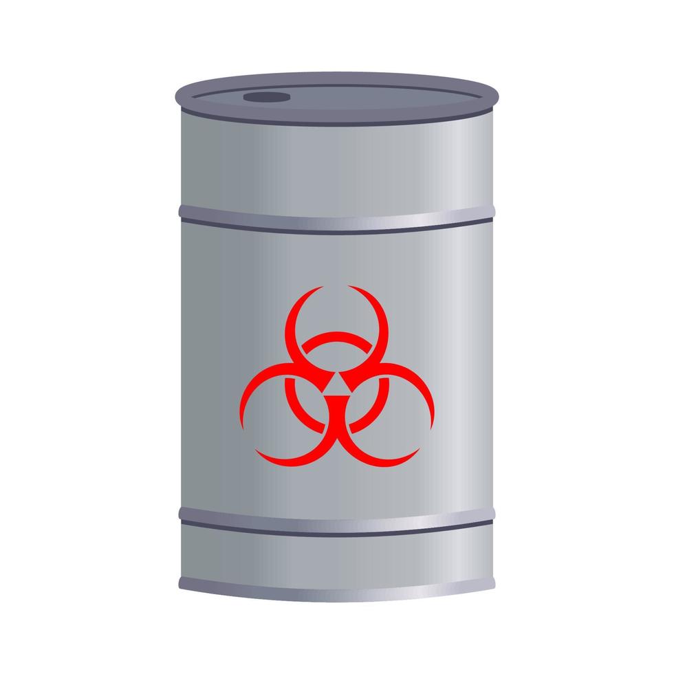 Grey metal barrels with nuclear pollution. Biohazard, Radioactive, Toxic waste. vector