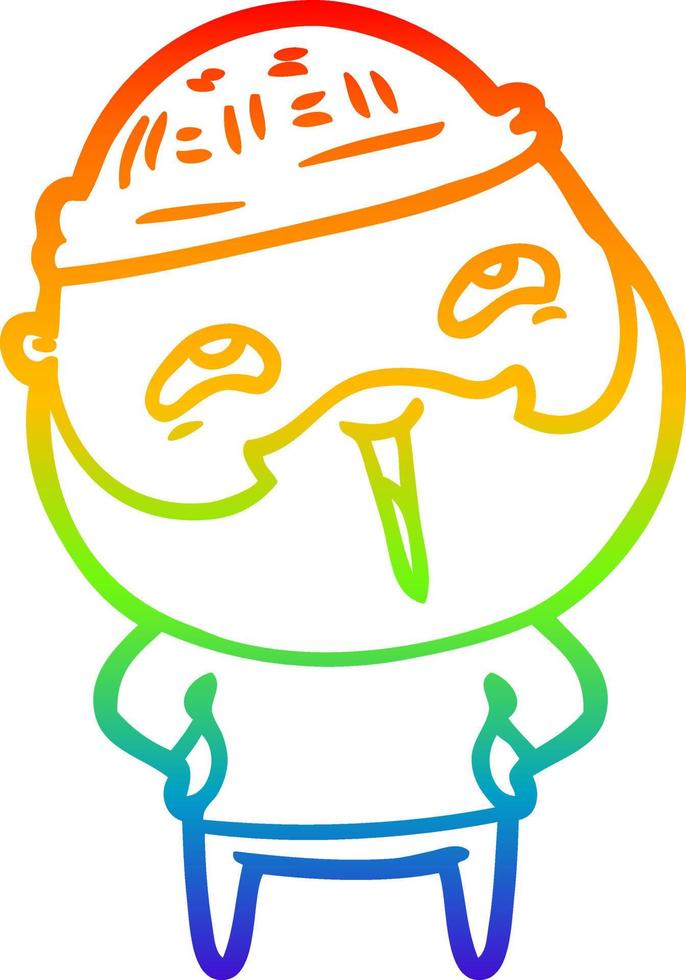 rainbow gradient line drawing cartoon happy bearded man vector