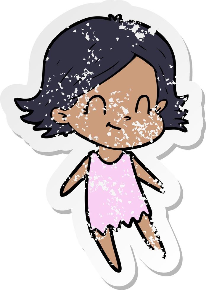 distressed sticker of a cartoon friendly girl vector