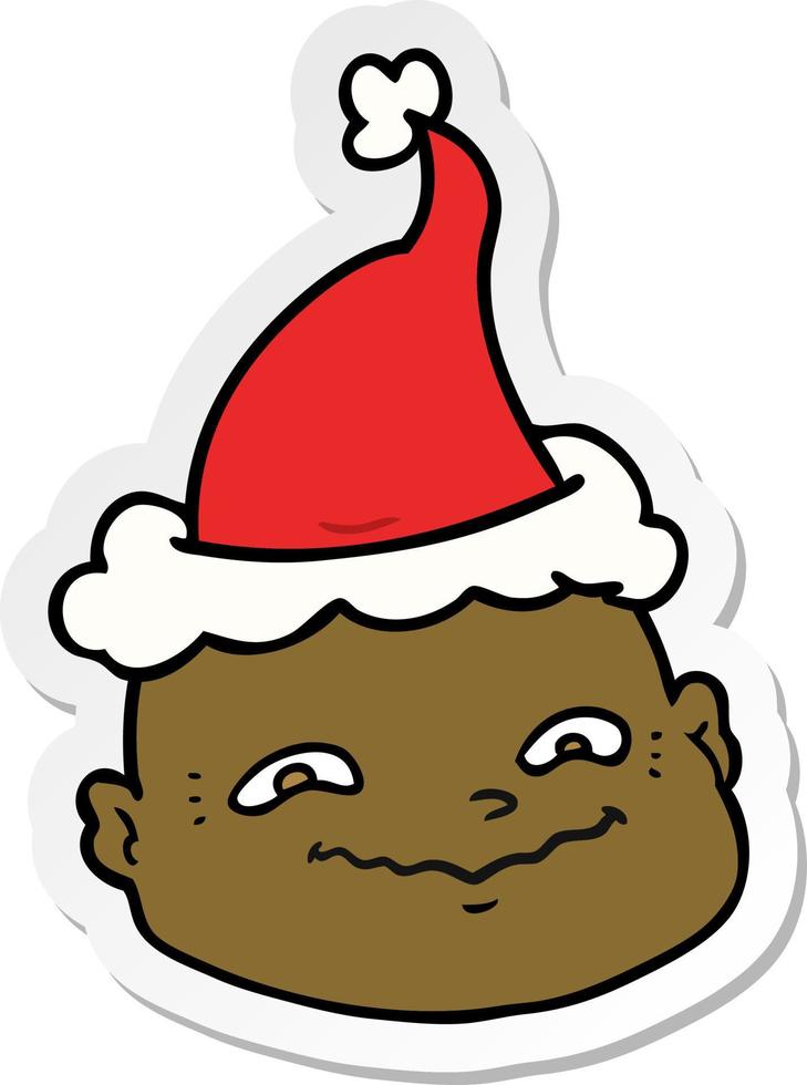 sticker cartoon of a bald man wearing santa hat vector
