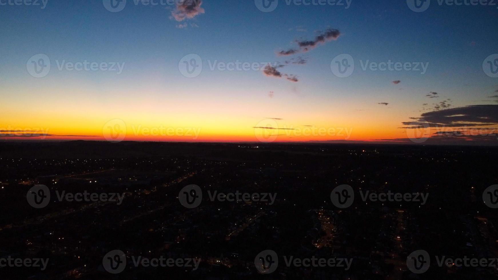Beautiful Night Aerial View of British City, High Angle Drone's Footage of Luton Town of England UK photo