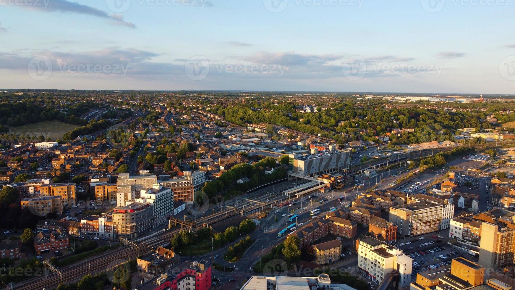 High Angle Drone's Footage of Central Luton Railway Station and aerial view of City centre England UK photo