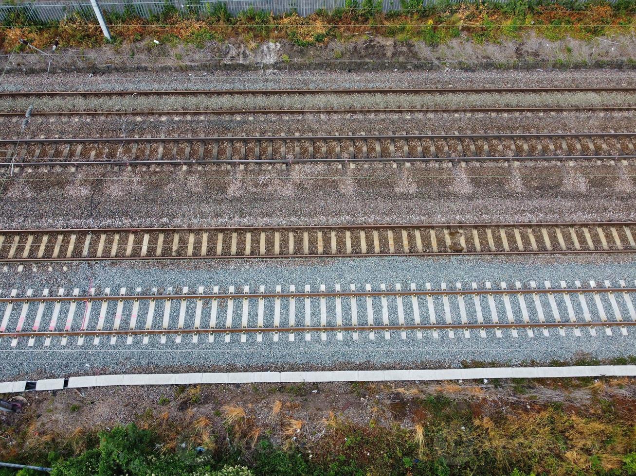 High Angle Aerial View of Train Tracks at Leagrave Luton Railway Station of England UK photo