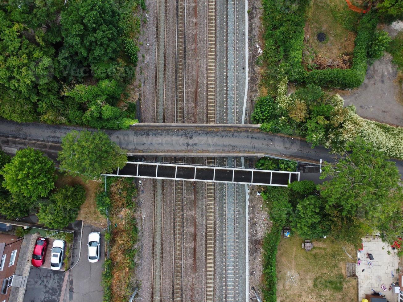 High Angle Aerial View of Train Tracks at Leagrave Luton Railway Station of England UK photo