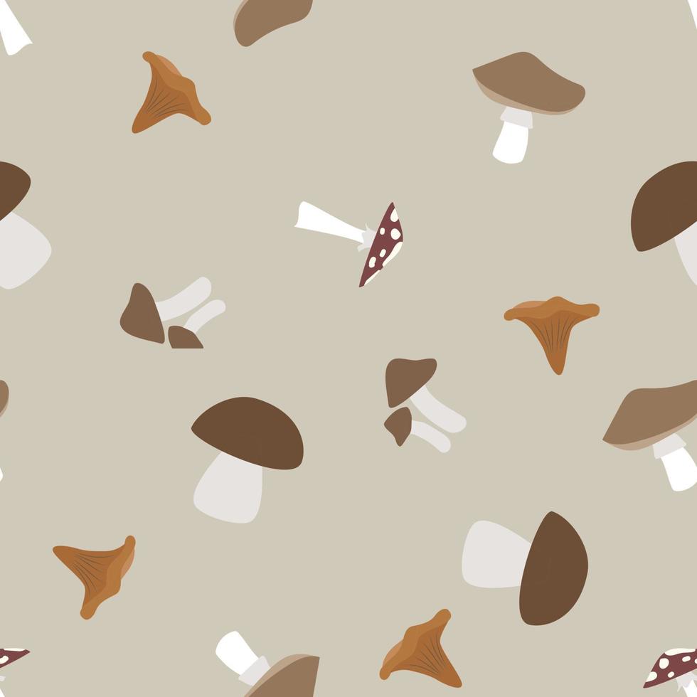 Autumn with seamless pattern and a collection with seasonal elements, different mushrooms and plants. pastel color vector