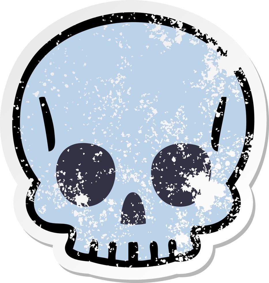 distressed sticker of a quirky hand drawn cartoon skull vector