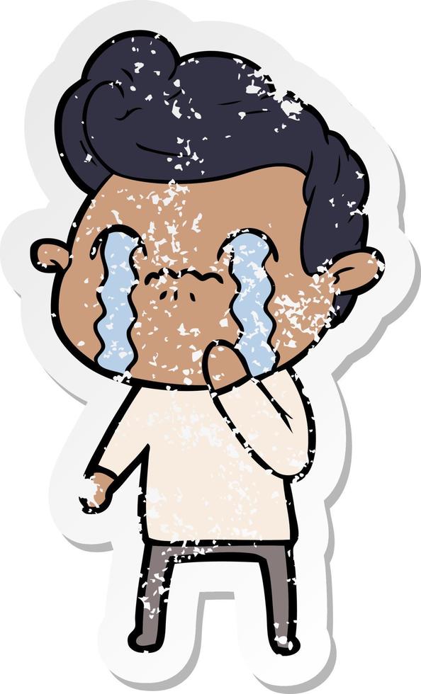 distressed sticker of a cartoon man crying vector