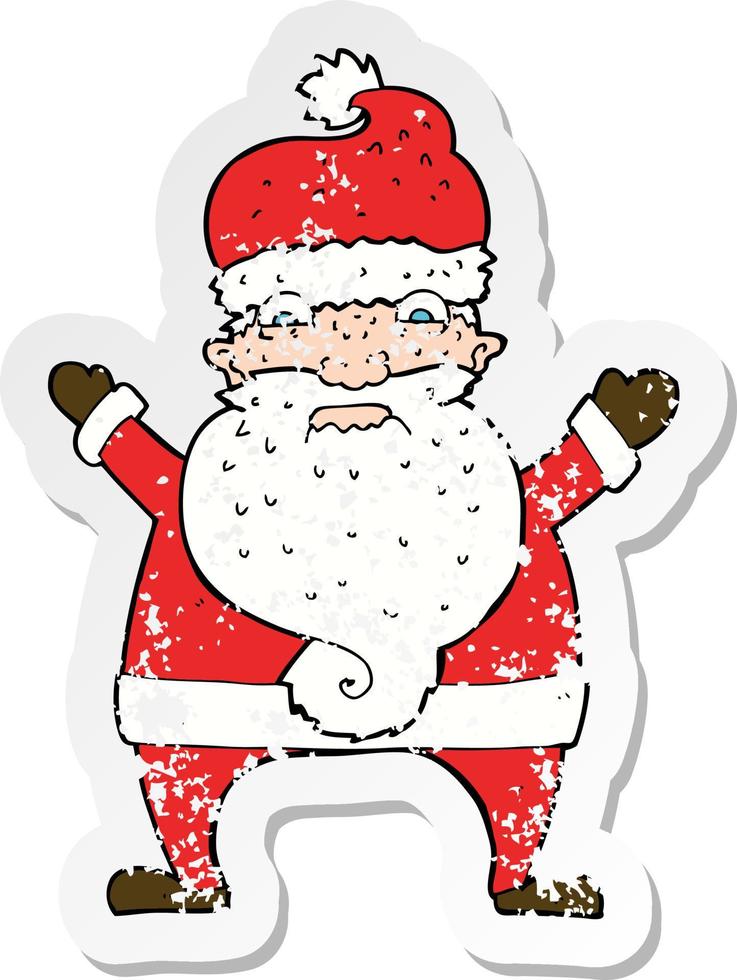 retro distressed sticker of a cartoon stressed out santa vector