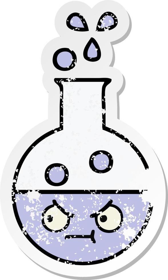 distressed sticker of a cute cartoon test tube vector
