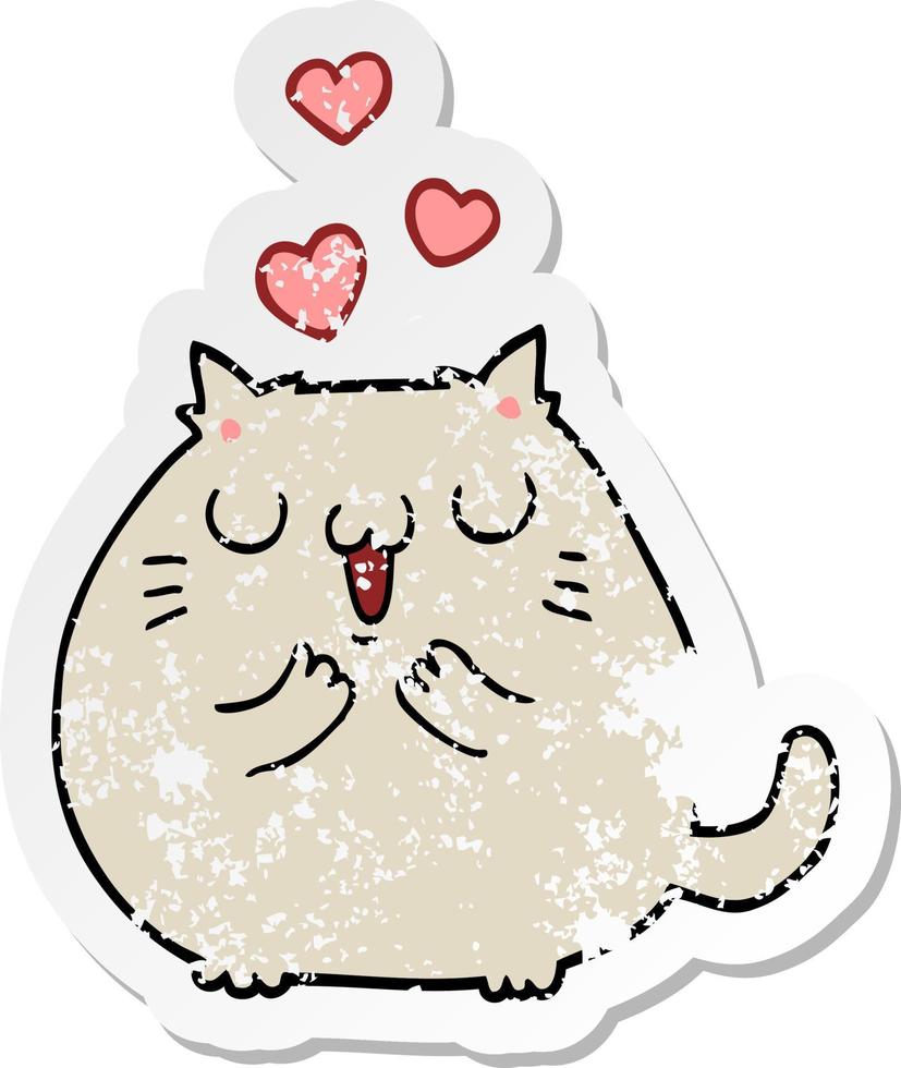 distressed sticker of a cute cartoon cat in love vector