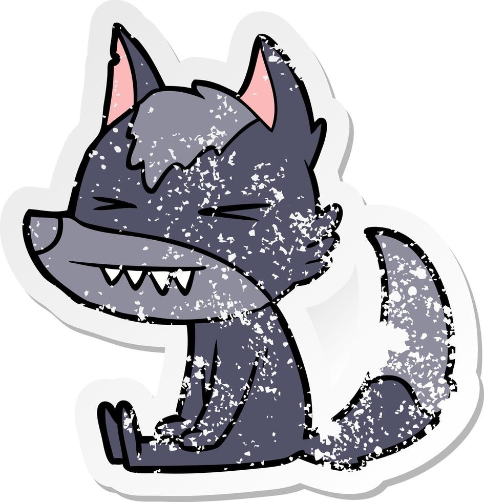 distressed sticker of a angry wolf cartoon vector