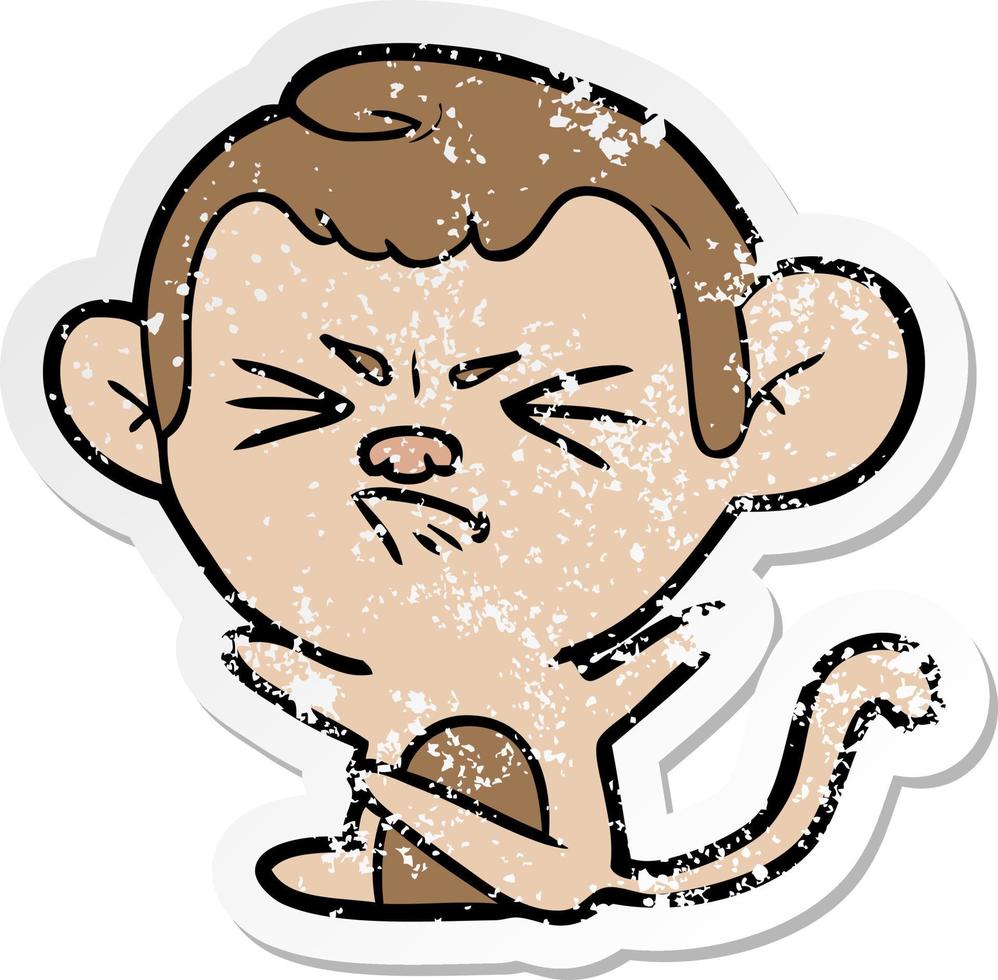 pegatina angustiada de un mono enojado de dibujos animados vector