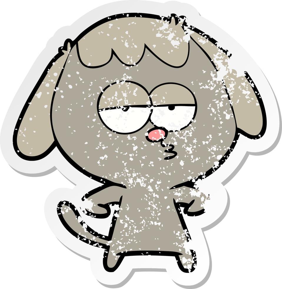 distressed sticker of a cartoon bored dog vector