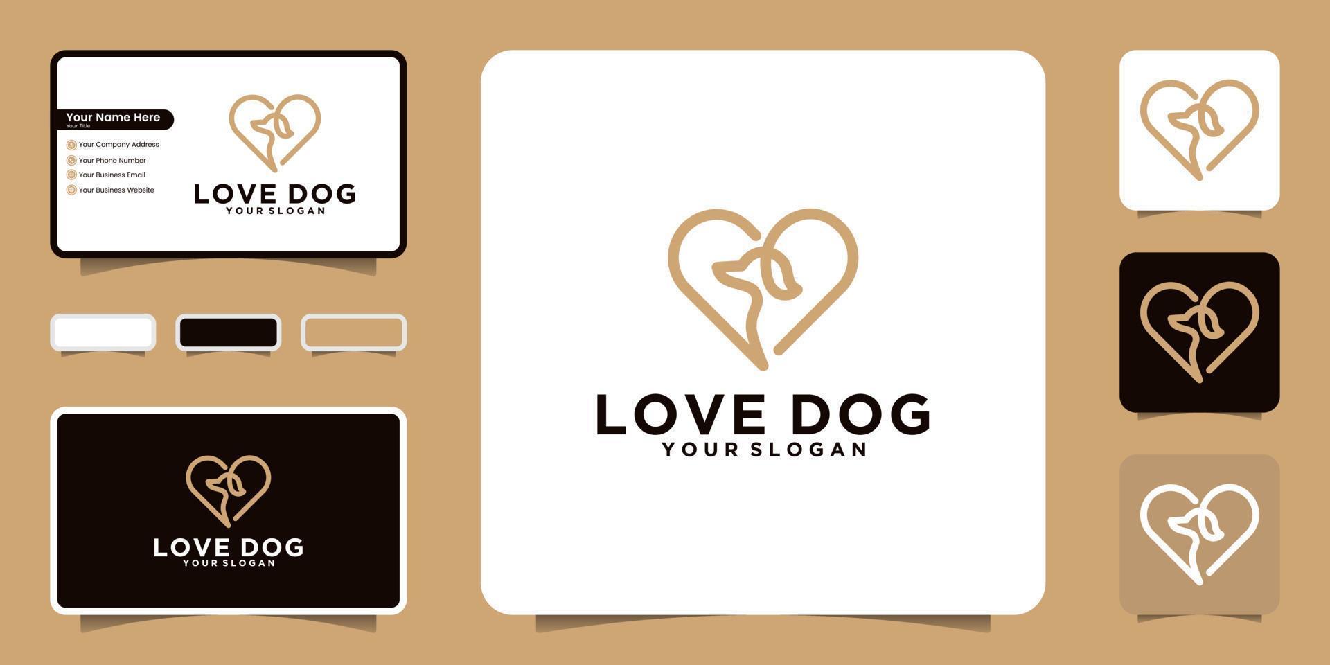 love dog logo with line art style and icon, inspired business card vector