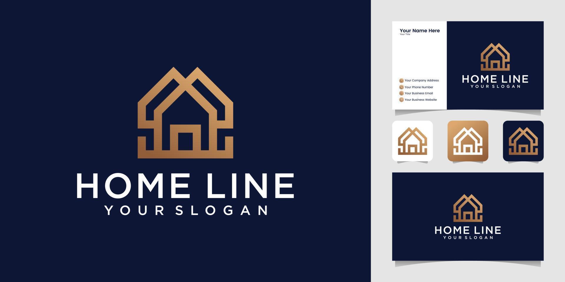 Simple creative home with stylish line logo template and business card vector