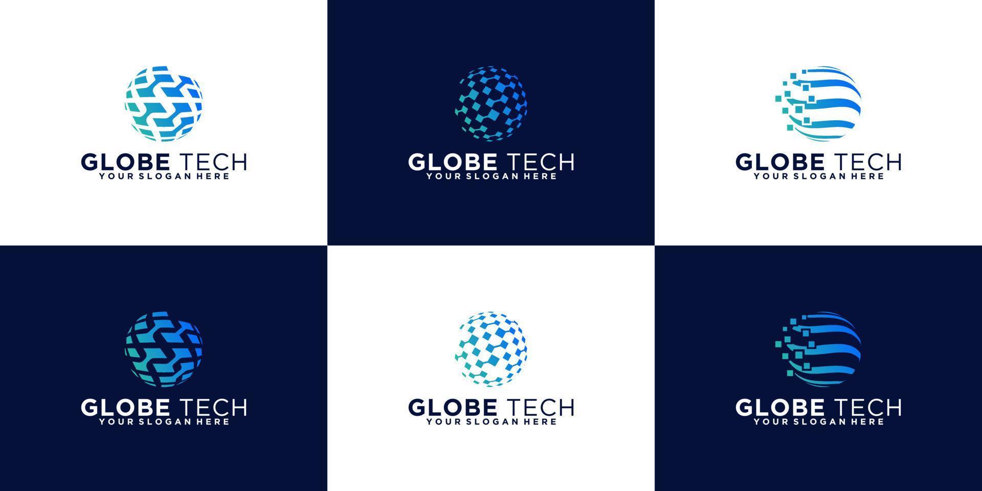 collection of abstract globe logo designs. icon for digital business, technology. vector