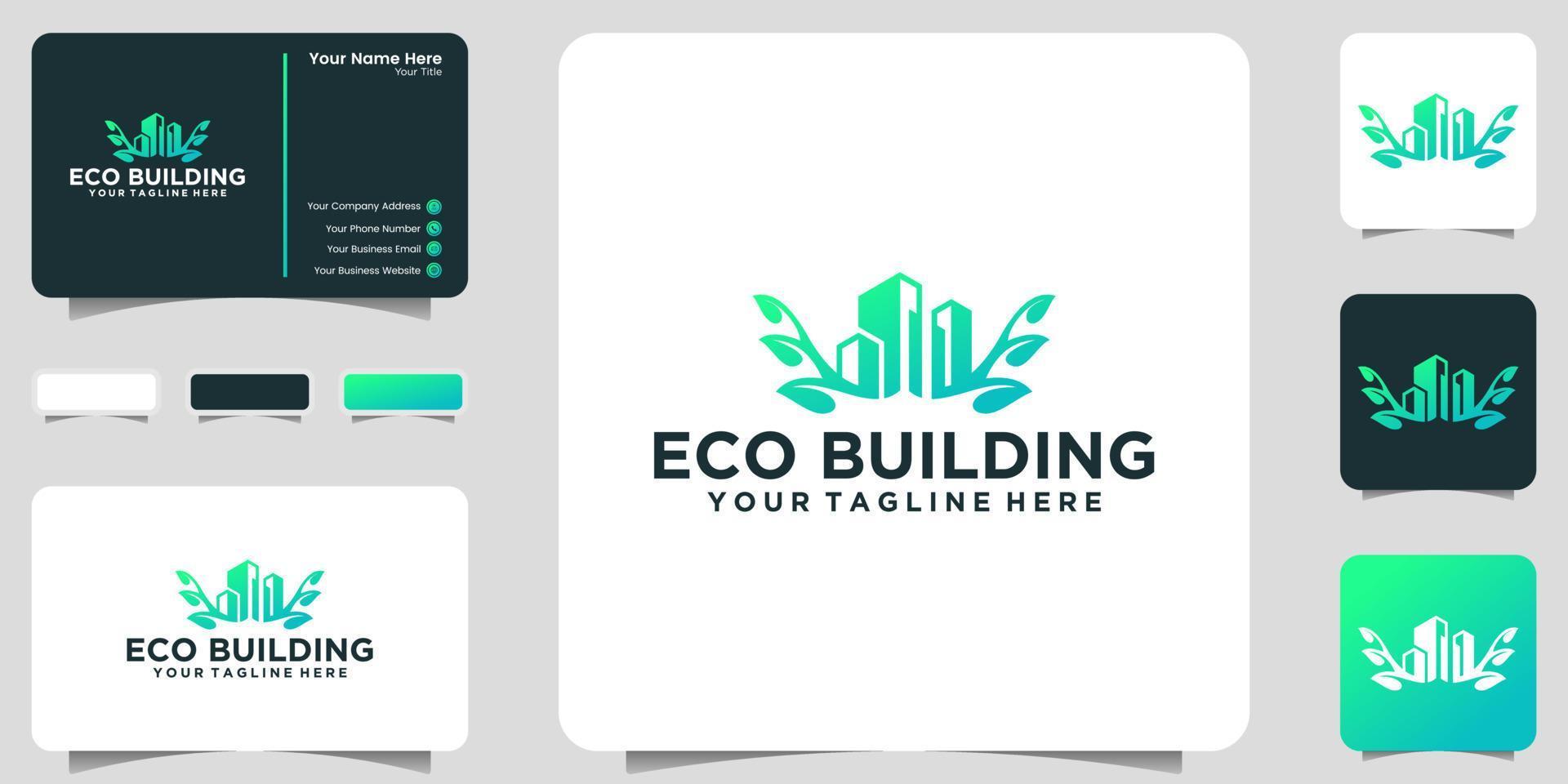 logotipo de edificio urbano ecológico y diseño de tarjeta de visita vector