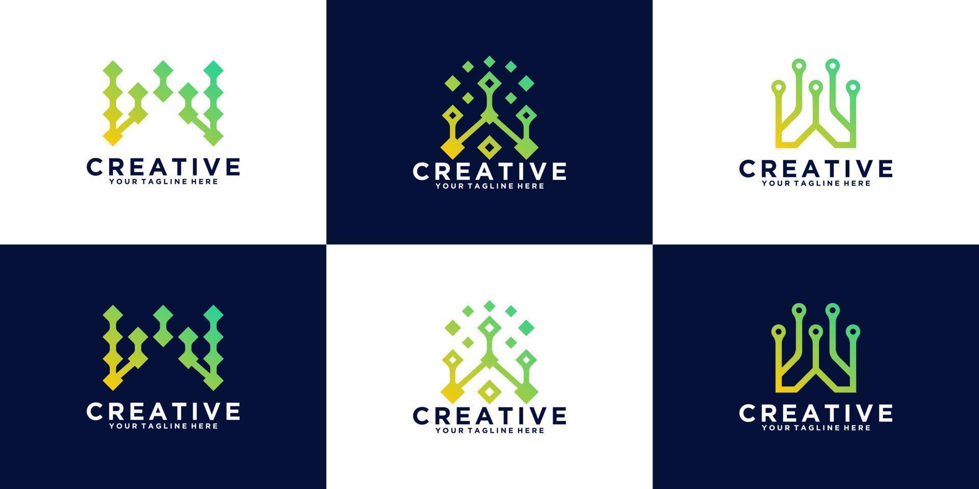 technology abstract logo set letter w monogram design for technology and digital vector
