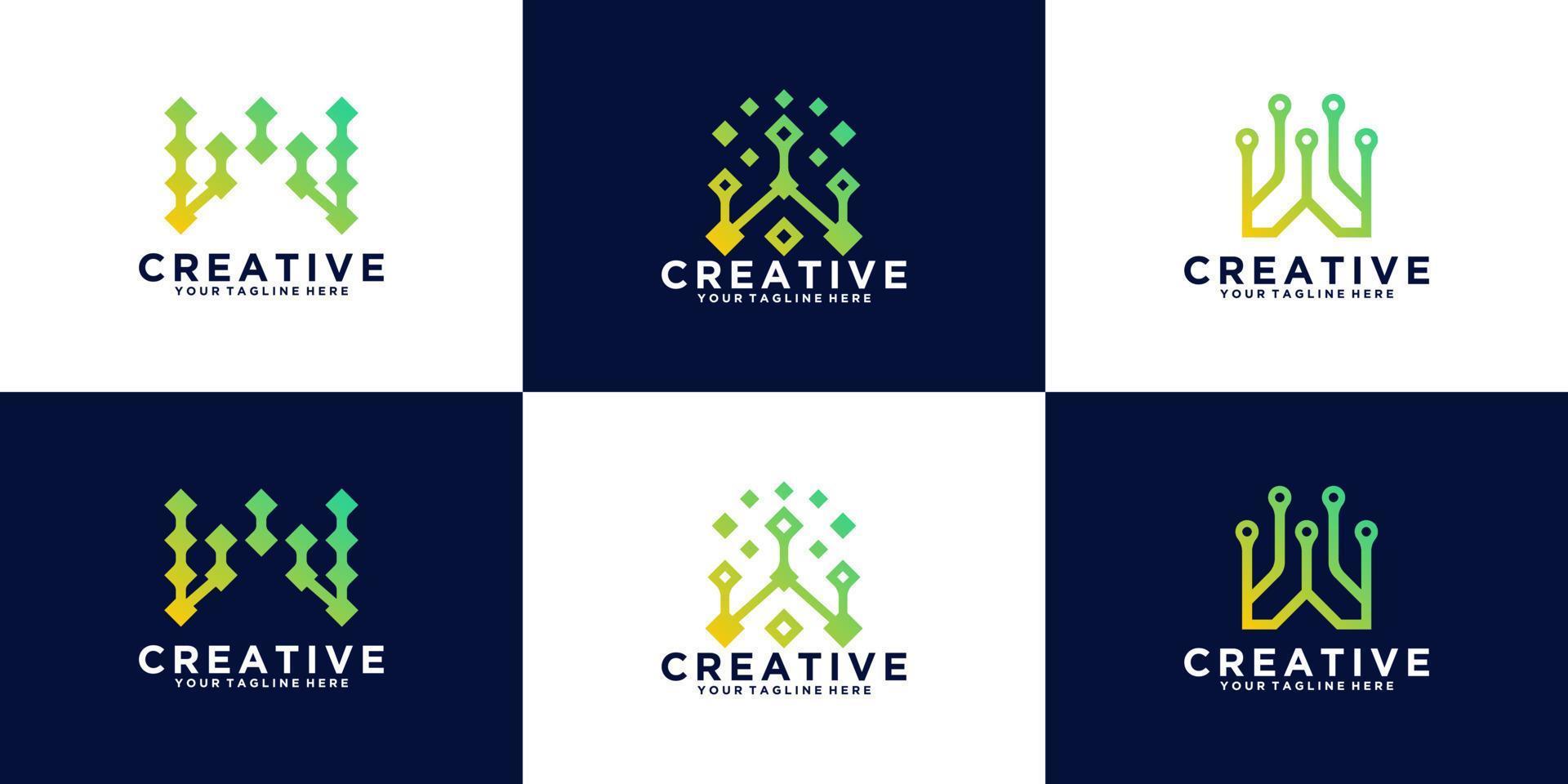 conjunto de logotipos abstractos de tecnología letra w diseño de monograma para tecnología y digital vector