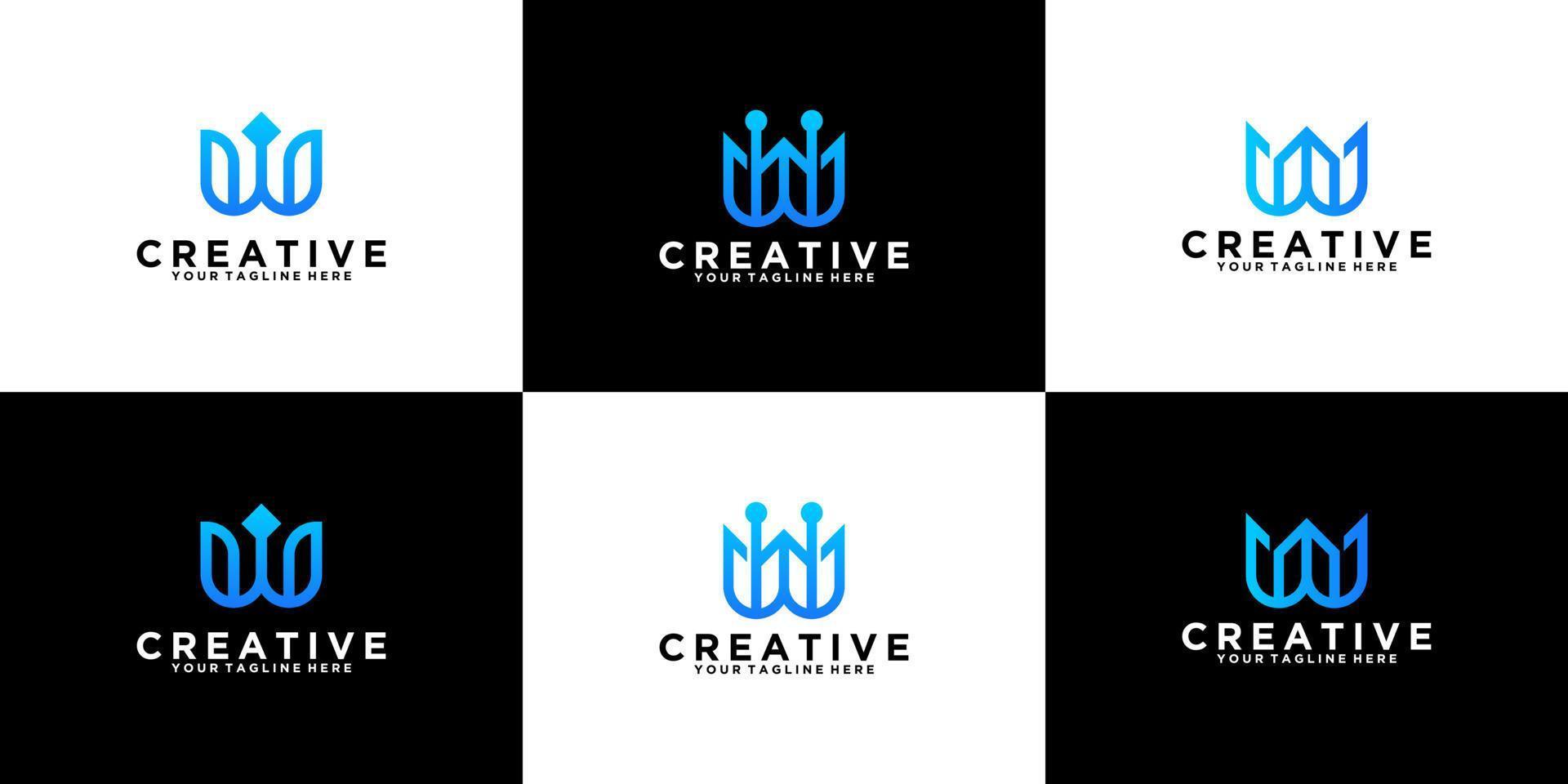 a collection of technology, data and connection letter w logos vector