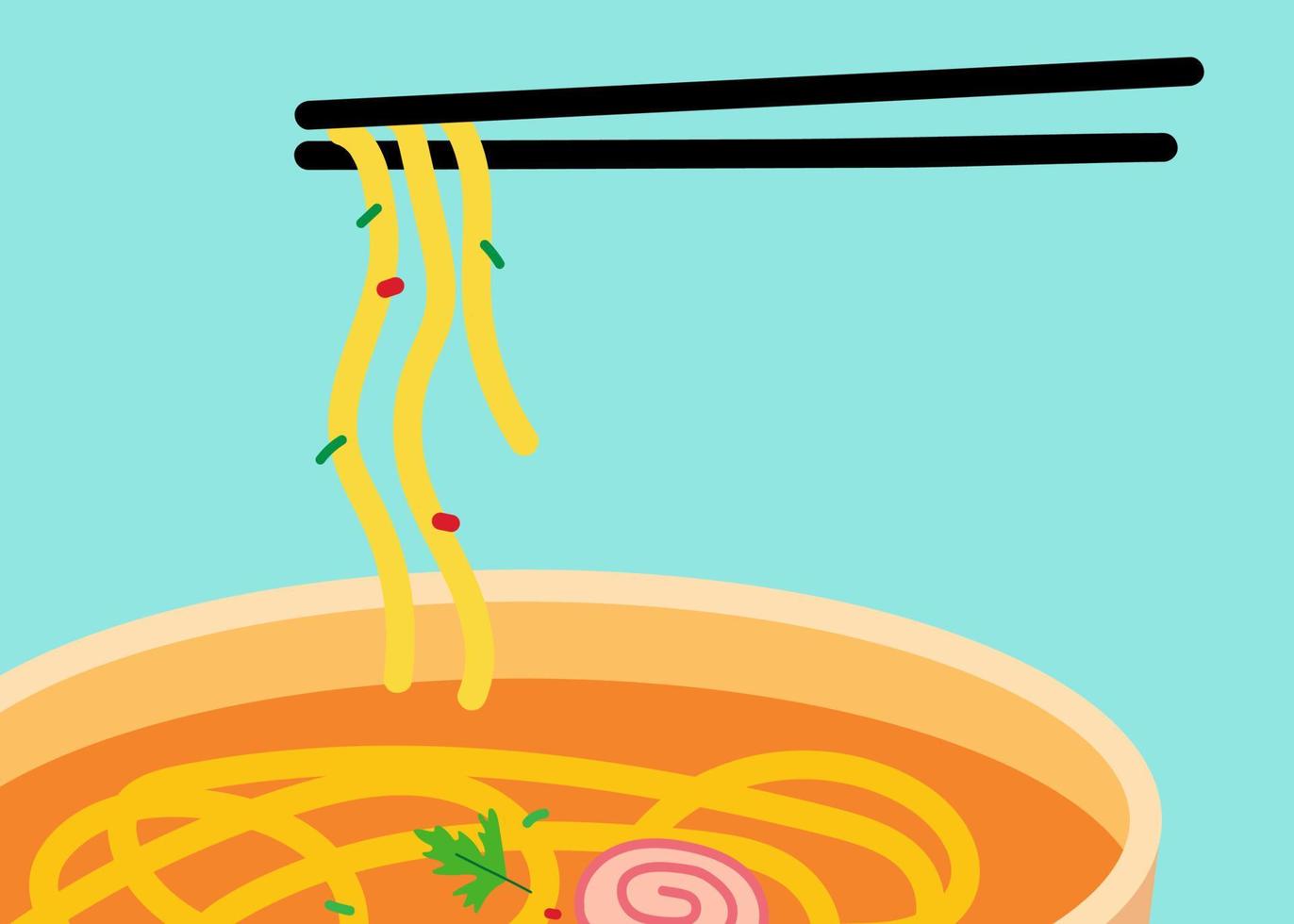 Noodle and chopsticks. Asian food. Vector illustration