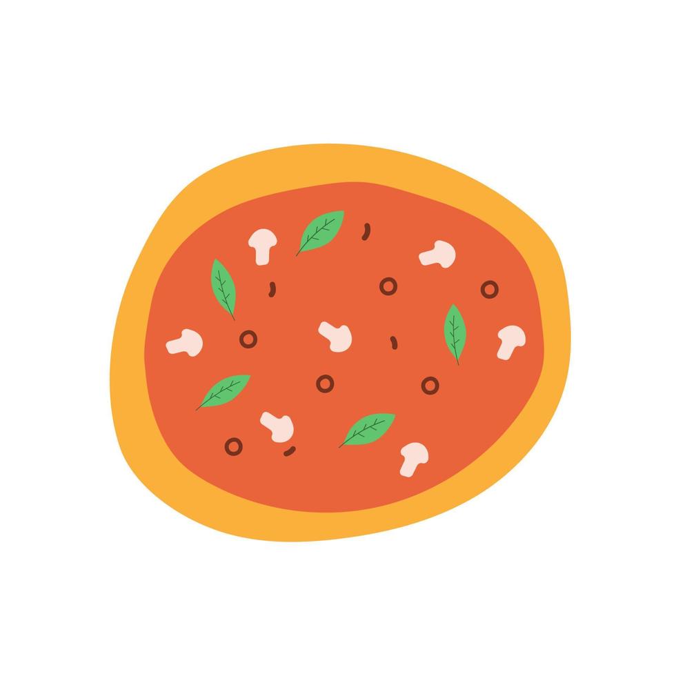 Vector illustration of pizza on white background. Hand drawn food. Fast food concept.