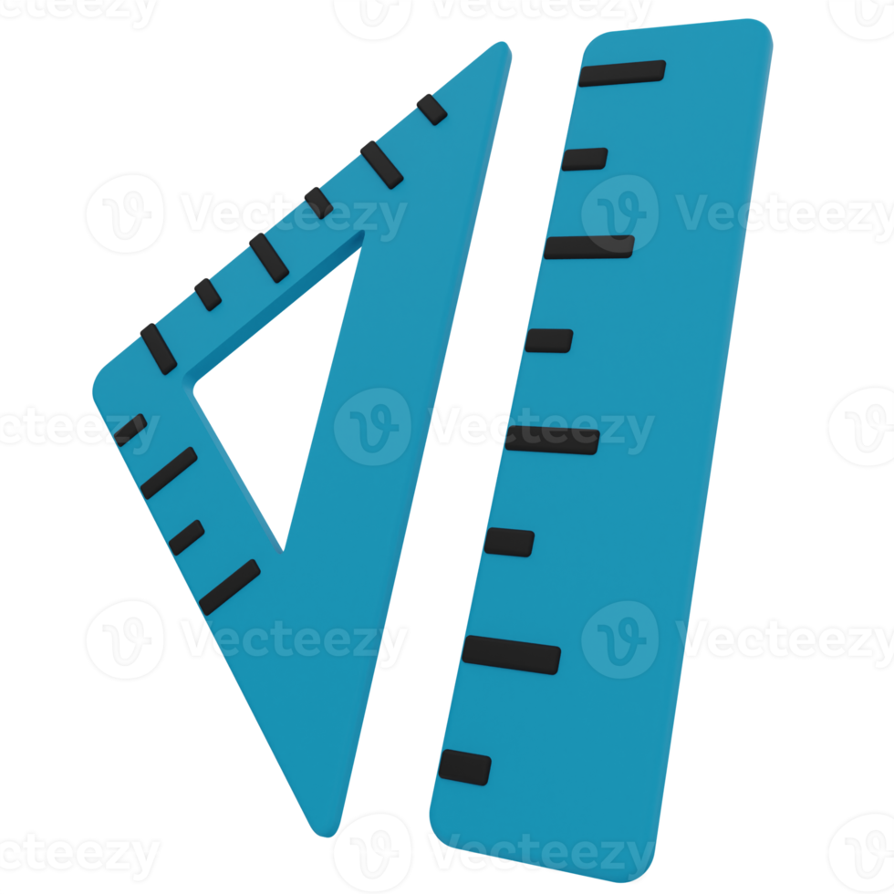 Ruler and Set Square 3D Illustration png