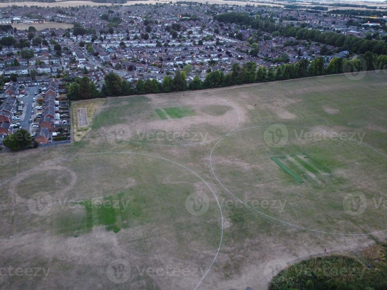 High angle aerial view of Luton City of England at Sunset Night. photo