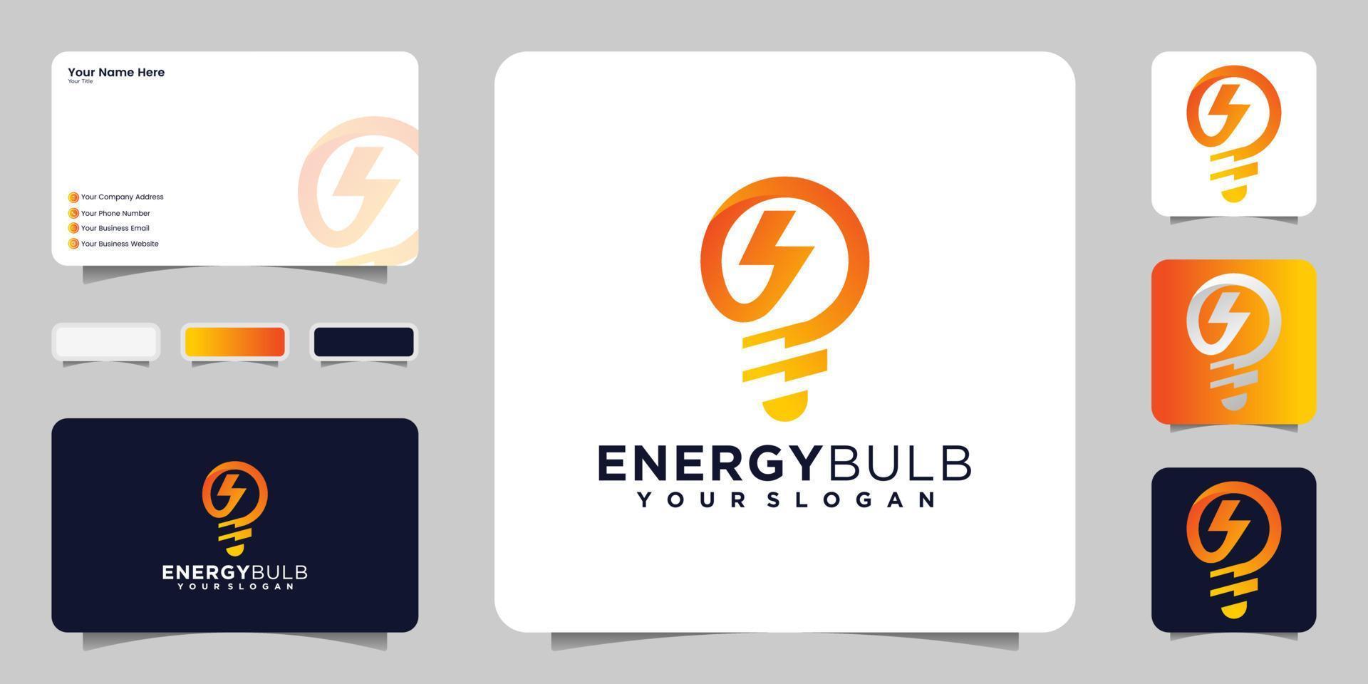 Electric light bulb logo design and business card inspiration vector