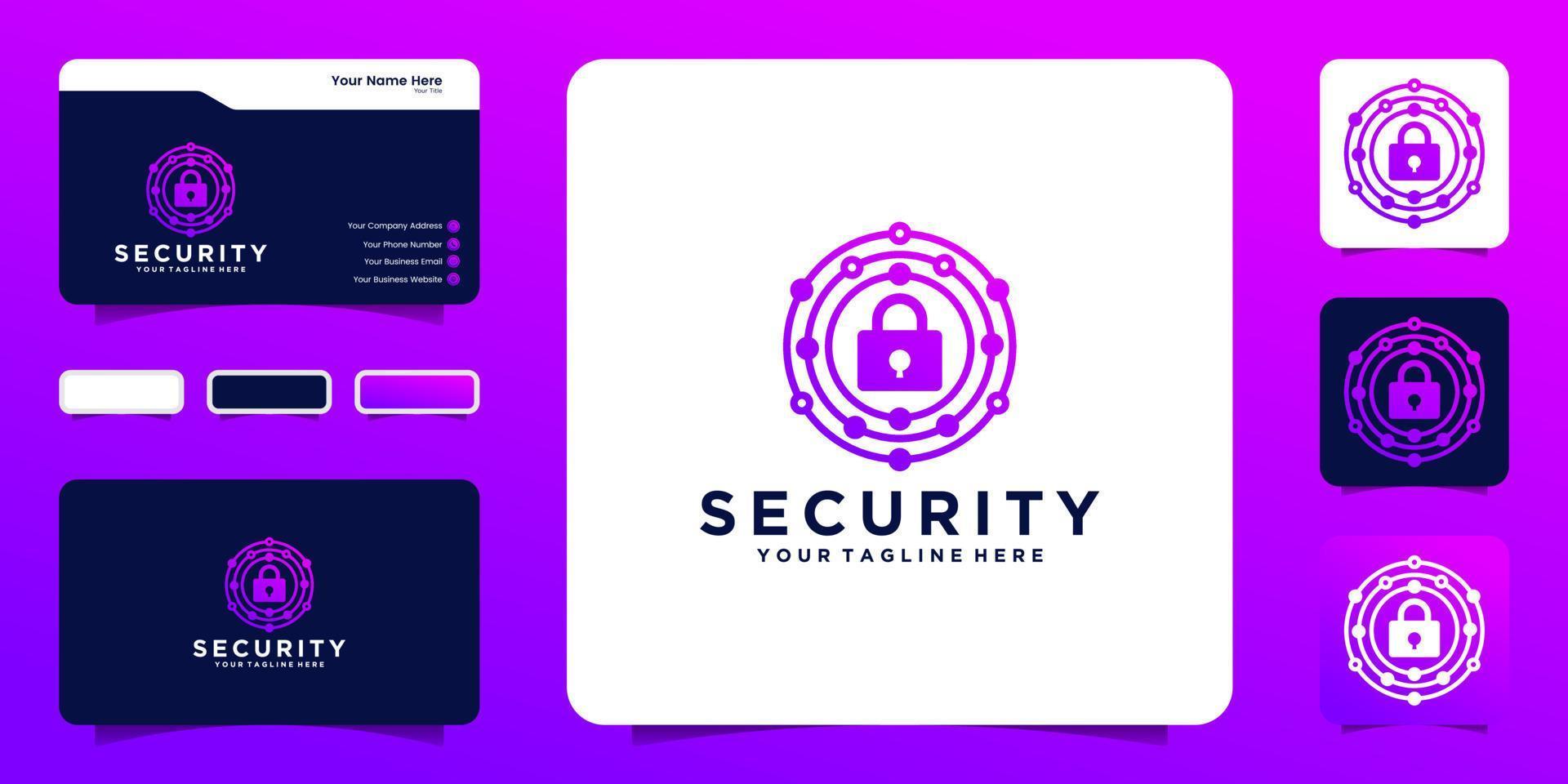 abstract security padlock logo design data and business card vector