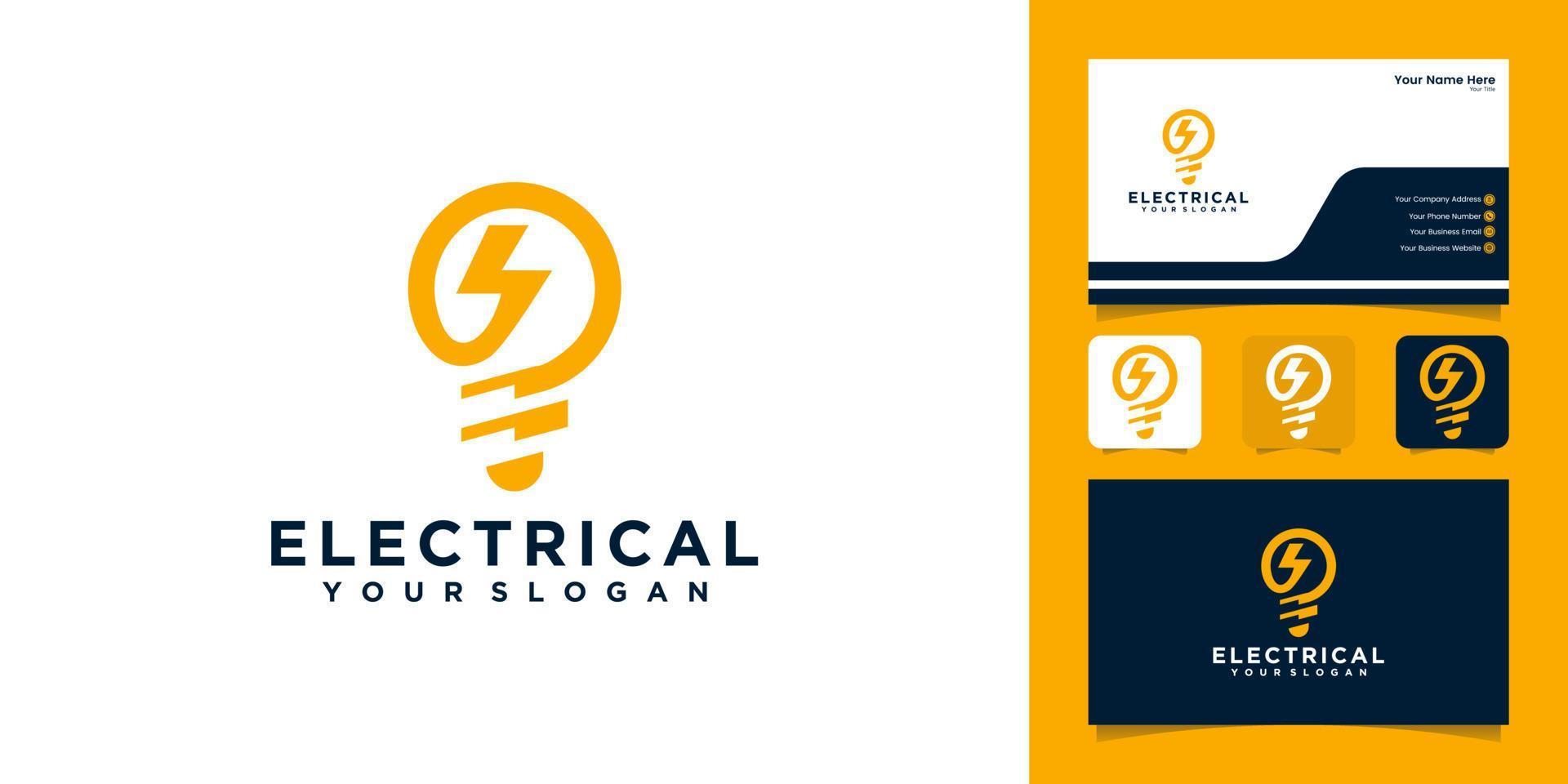 Electric bulb logo design vector template and business card