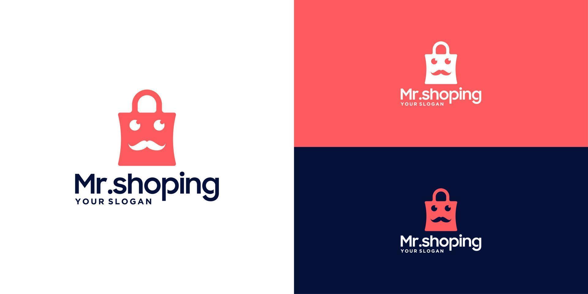 shopping bag and mister logo design inspiration vector