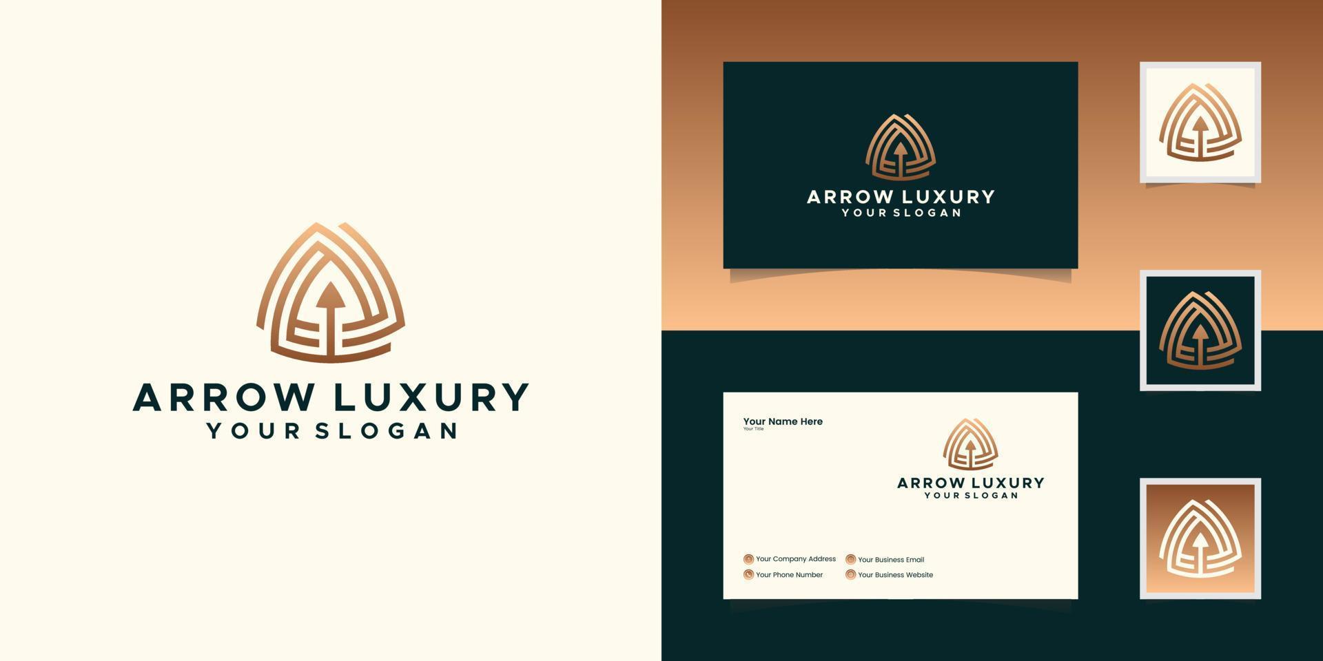Abstract triangle logo with arrow design template and business card vector