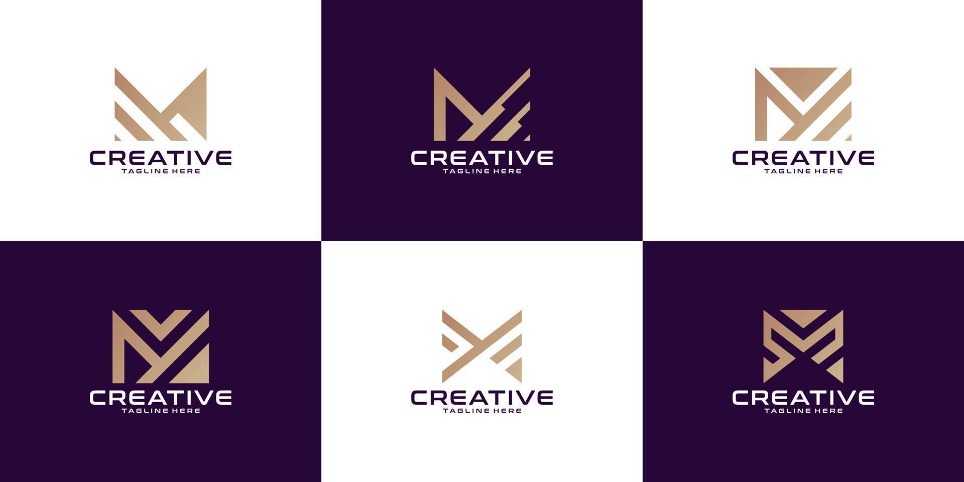 colección de logotipos de letras m con estilos de línea y color dorado para consultoría, iniciales, empresas financieras vector