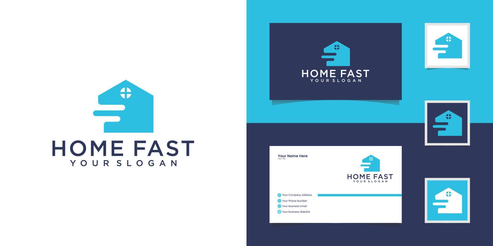 logotipo de la casa rápida, diseño digital del vector del logotipo de la casa y tarjeta de visita