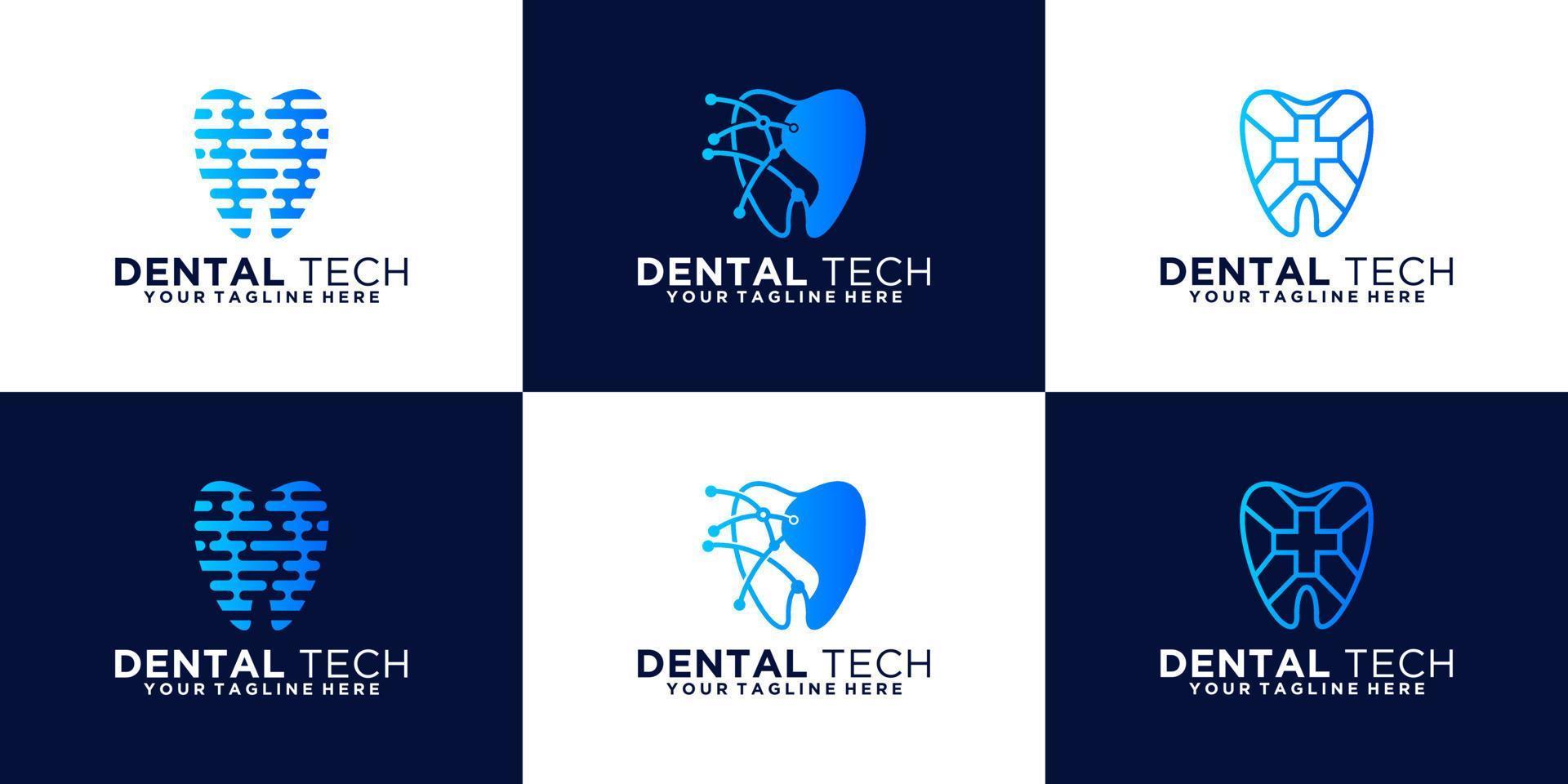 health dental logo design inspiration, digital teeth and technology vector