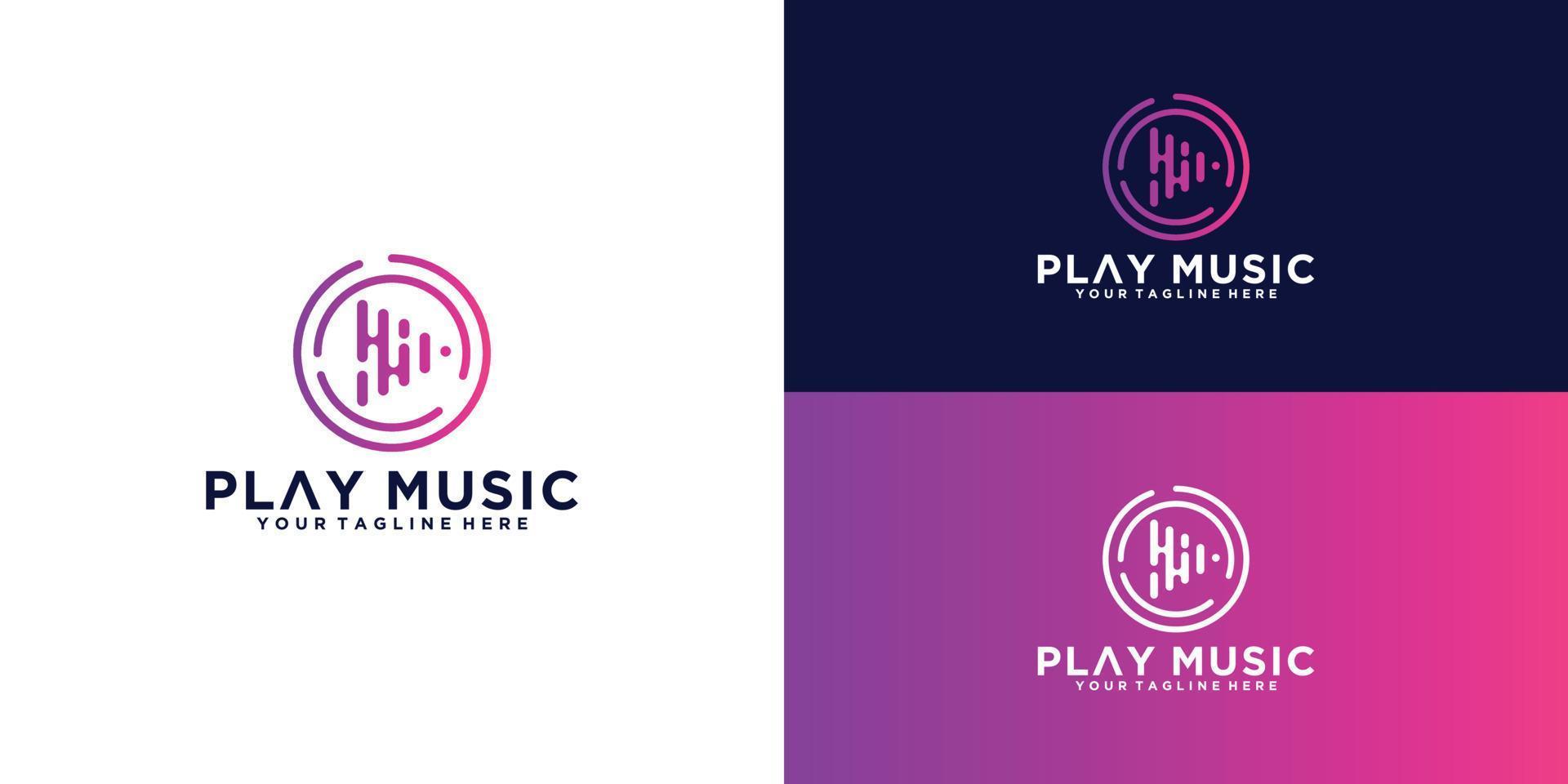 audio wave music button logo design vector