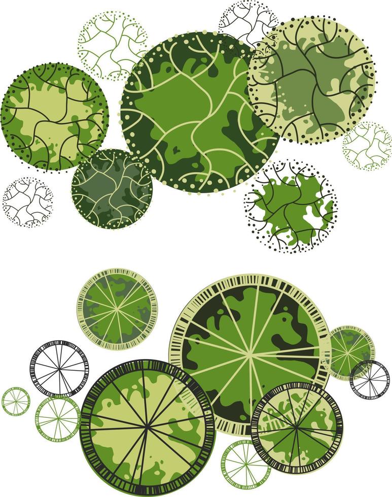 Tree for architectural floor plans. Entourage design. Various trees, bushes, and shrubs, top view for the landscape design plan. vector