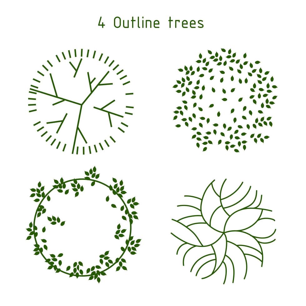 árboles para el plan maestro. planos de árboles para planos arquitectónicos o diseños de paisajes. vector