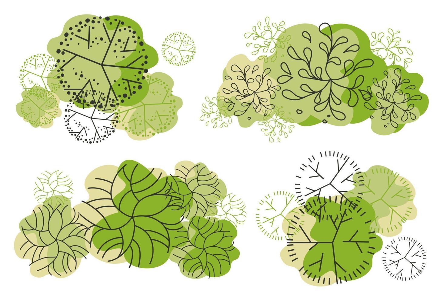 Tree for architectural floor plans. Entourage design. Various trees, bushes, and shrubs, top view for the landscape design plan. vector