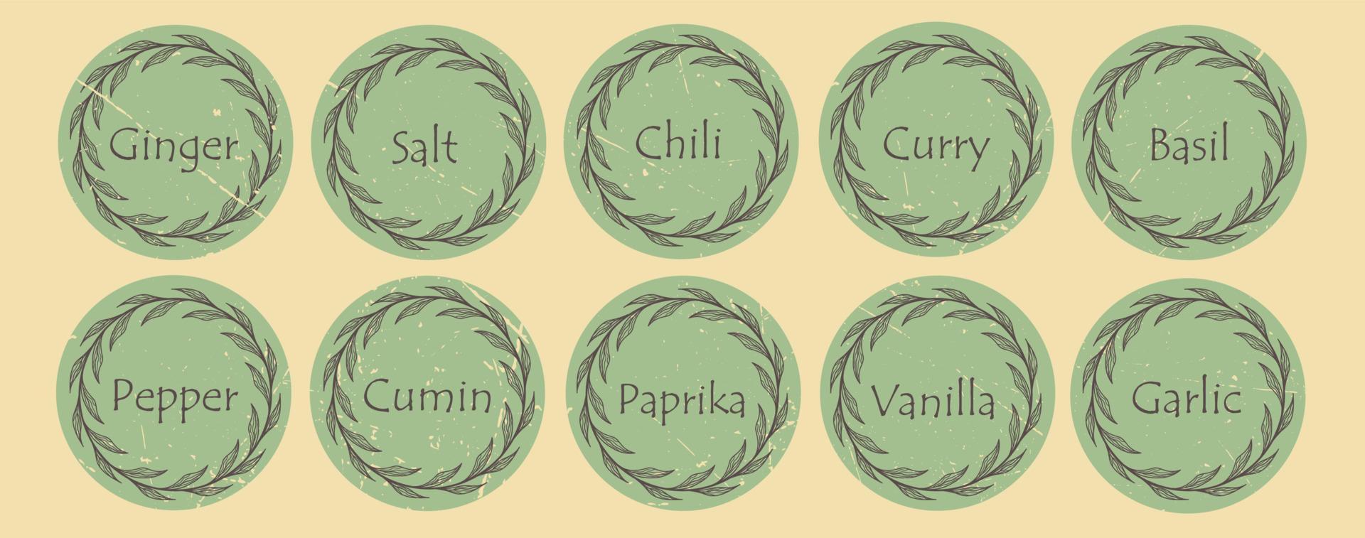 Pantry spice jar seasoning label sticker organizer set. For marking kitchen food containers with spices. vector