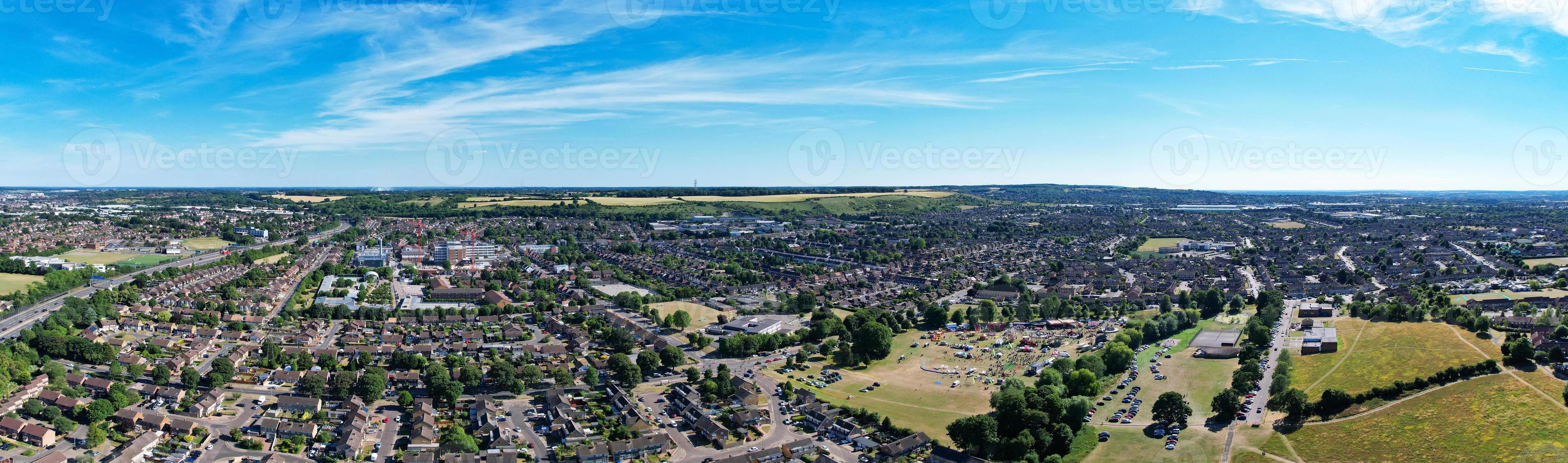 High Angle Footage and Panoramic Aerial Landscape Cityscape View of England Great Britain photo